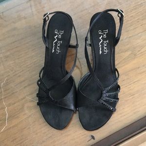 Touch Of Nina Black Suede Rhinestone Sandals 7M